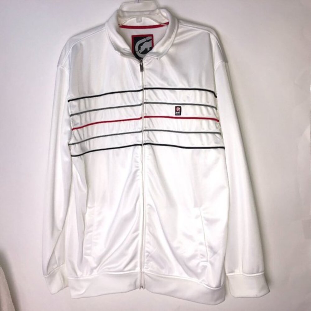 Ecko Unlimited White Full Zip Jacket w/Red White Piping‎ Men's XL